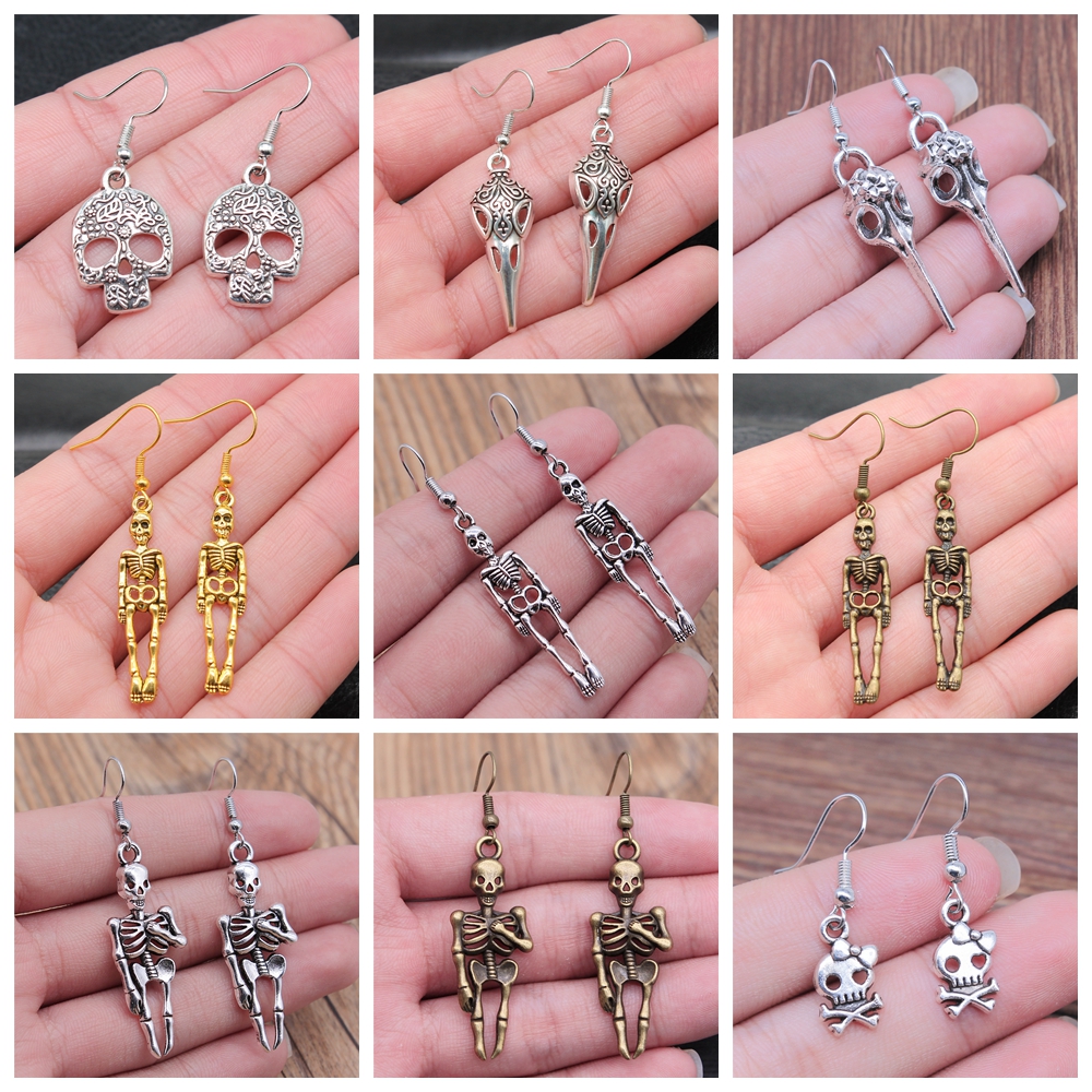 Pendientes de esqueleto de calavera de 20 estilos, de Halloween, pendientes colgantes Punk oscuros de estilo gótico para mujer, de , joyería
