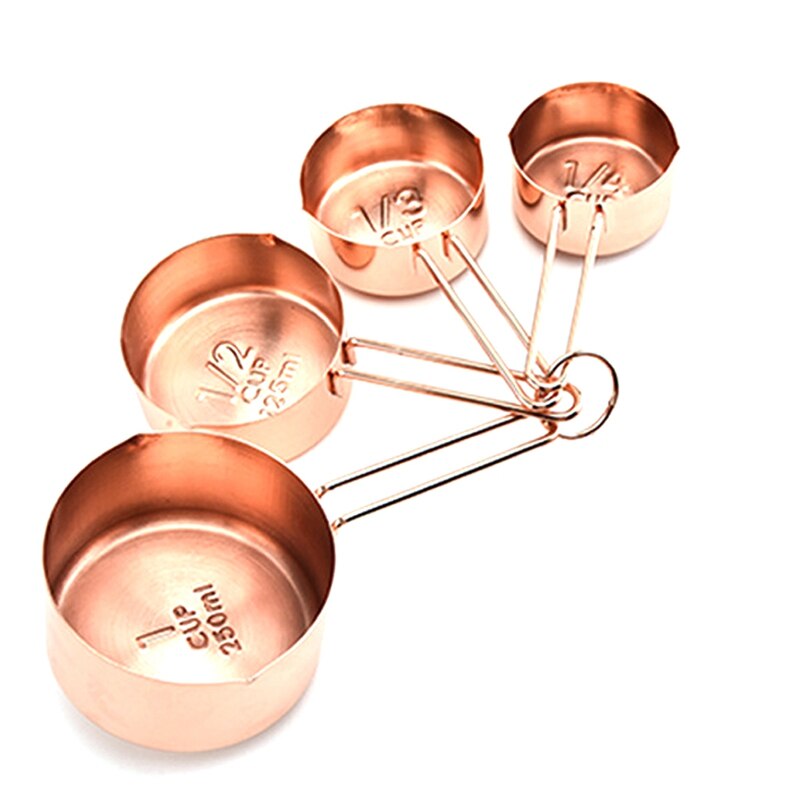Rose Gold Stainless Steel Measuring Cups And Spoons Set Of 8/4 Engraved Measurements,Pouring Spouts & Mirror Polished For Baking