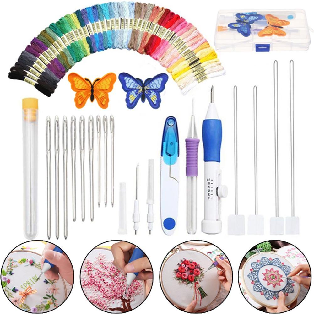 24Pcs Diy Borduren Pen Set Stiksels Punch Naalden Kit Porren Kruissteek Gereedschap Haak Breien Art Borduren Naalden Threa