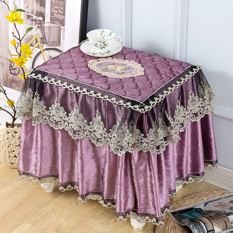 Flannel bedside table cover cloth European style lace bedroom fabric small table cloth bedside table cover square towel Luxury