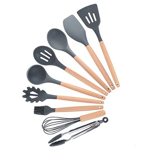 Geschirr 12Stck Silikon Kochen Utensilien einstellen Wärme beständig Küche Nicht-Stock Kochen Utensilien Backen Werkzeuge Mit Lagerung Kasten: Schwarz 9PCSA