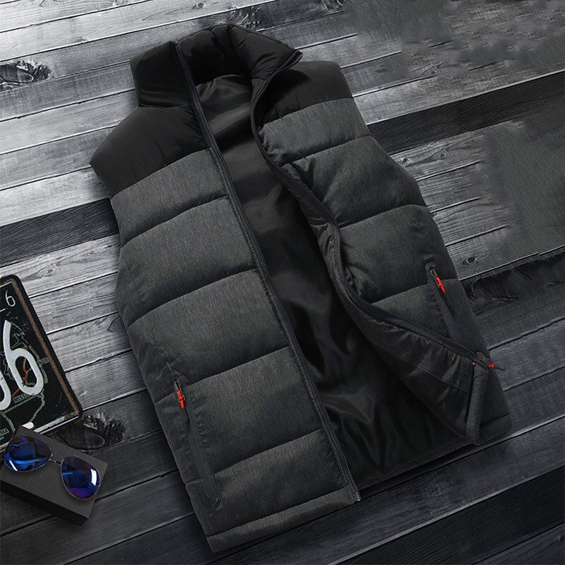 Plus Size 5XL Patchwork Heren Vest Winter Stand Kraag Rits Mannelijke Mouwloze Jassen Oversize Casual Thicken Man Vesten: Donkergrijs / 4XL