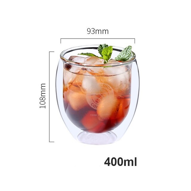 Taza de café de vidrio transparente de doble fondo, vaso de vidrio resistente al calor para leche y té: P