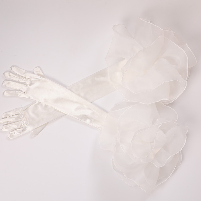 Mesh Ruffles Velvet Long Gloves Solid Color Hand Sleeve For Women Bridal Wedding Dress party Dress Etiquette Gloves: army green