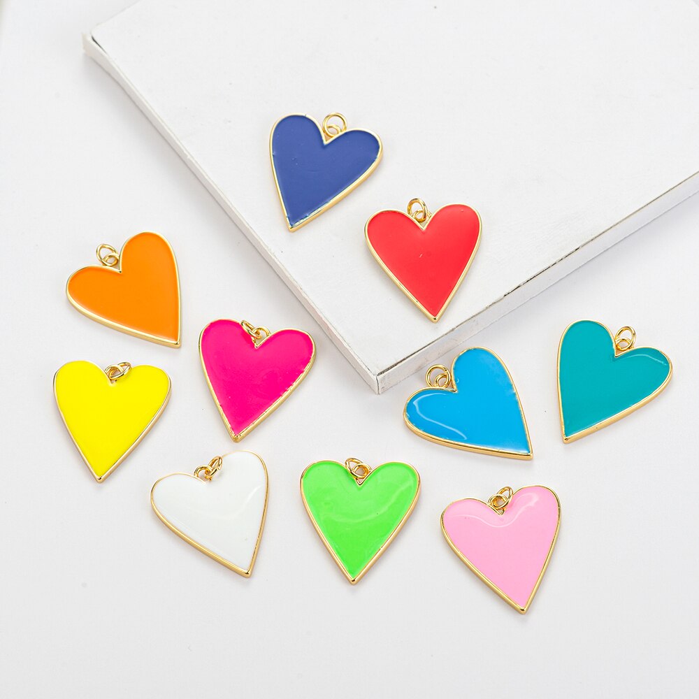 10 Kleuren Grote Emaille Hart Hanger Unieke Gouden Kleur Koper Romantische Liefde Bedels Voor Ketting Sieraden Maken Leuke Accessoires