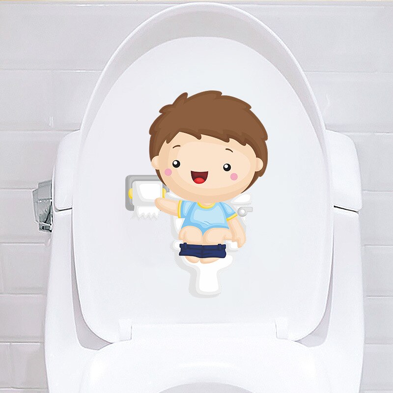 Cartoon Cute Little Boy Squatting Toilet Nursery Toilet Stickers Home Decoration Wall Stickers Self-Adhesive