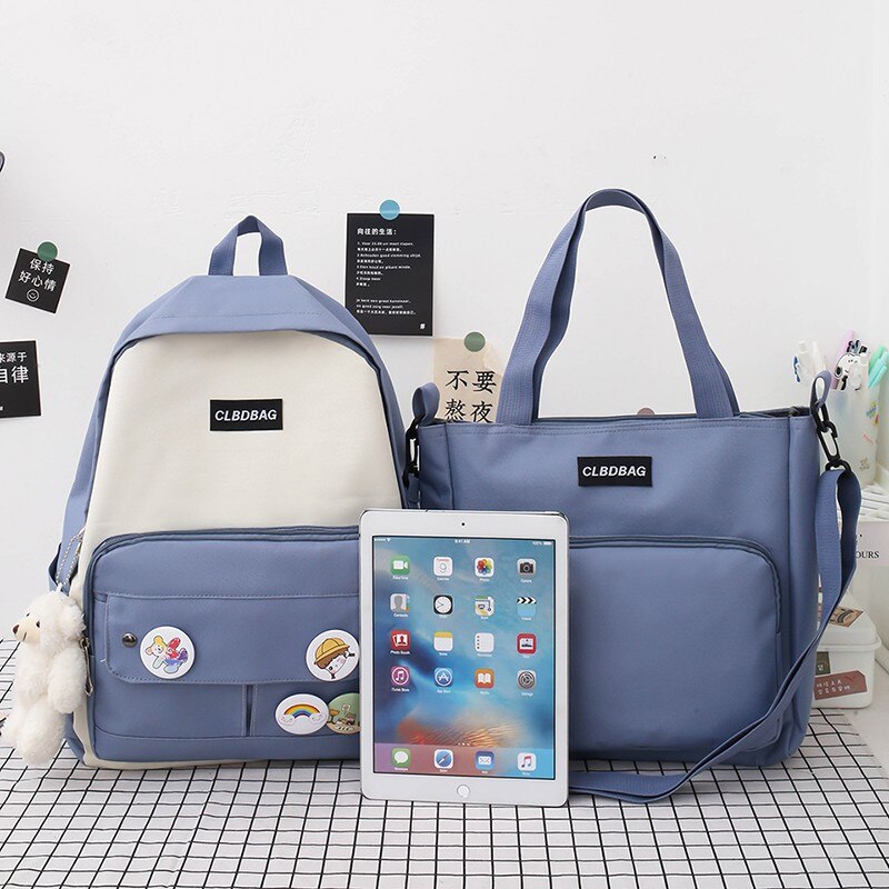 Kawaii 4 delar set skolväskor för tonårsflickor canvas resväska kvinnor bokväskor student skolväska ryggsäck mochila