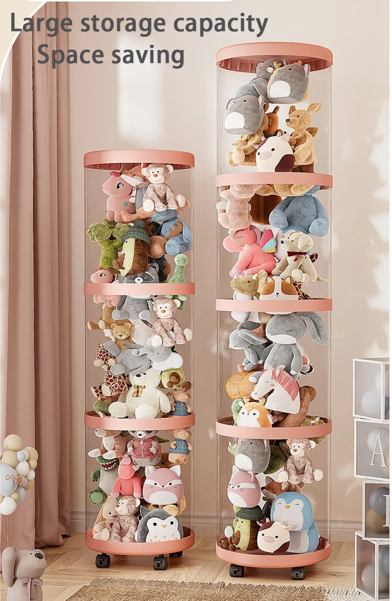 Seau en peluche, boîte à jouets pour enfants, conteneur de rangement de poupée, cylindre Transparent, Tube de rangement étanche à l'humidité, organisateur avec roues