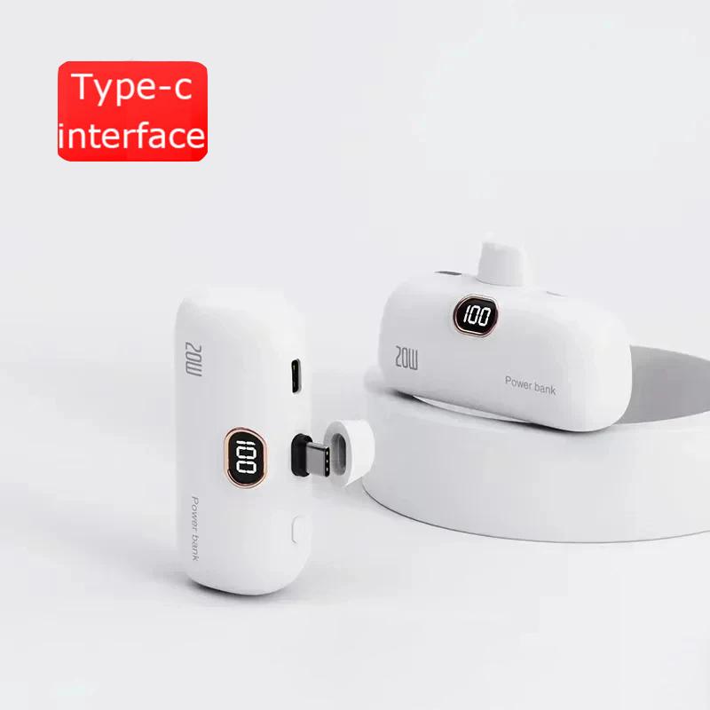 30000 mah mini trådløs powerbank kapsel hurtiglading mobil strøm nødstrøm eksternt batteri for type-c iphone chic powerbank: Sølv / 20000 mah