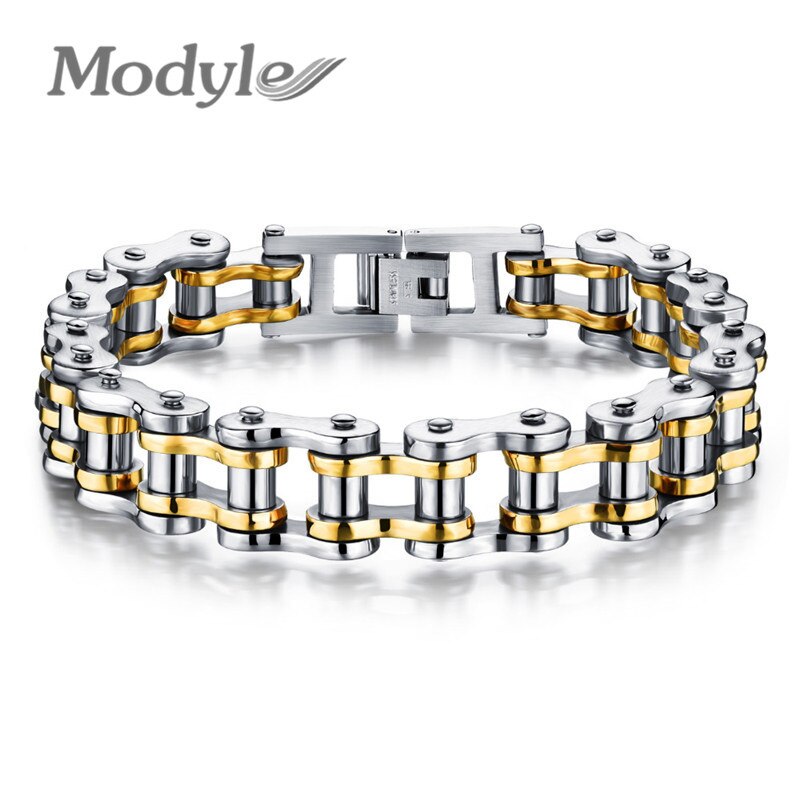 Modyle Biker 316L Rvs Heren Armband Mode Sport Sieraden Fiets Chain Link Armband Casual Sieraden: Gold color