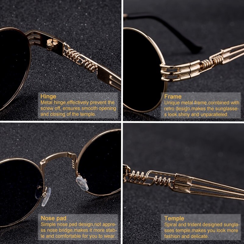 SPLOV Retro Steampunk Round Metal Sunglasses for Men and Women Double Spring Leg Colorful Eyewear UV400