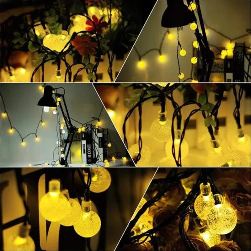 Guirnalda de luces solares para exteriores, luz de hadas de cristal, 8 modos, luz de Patio impermeable para decoración de de jardín