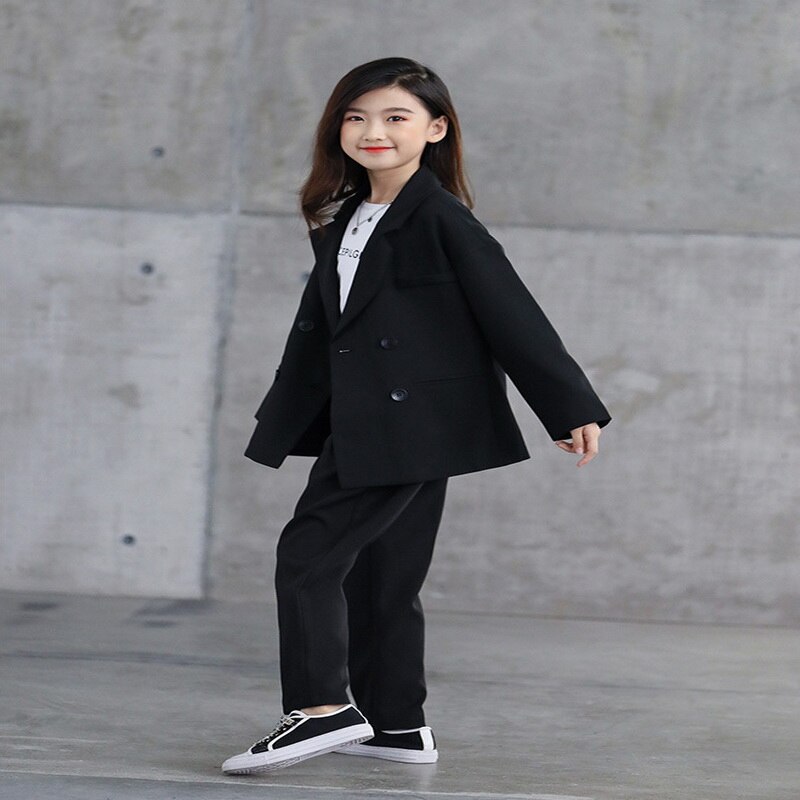 2021 New Spring adolescenti bambini ragazze vestito giacca cappotto nero bambini stile Casual abiti di moda E1372