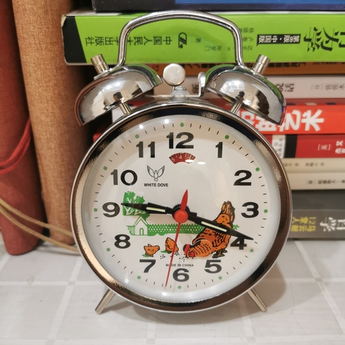 Horloge de Table en métal, réveil mécanique Vintage, poulet picore de riz, horloge forte, cloche de bureau, décoration à remontage manuel: Silver