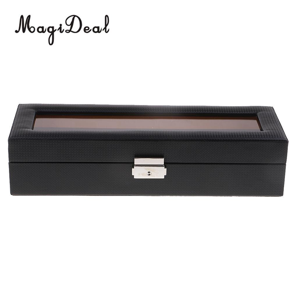 Magideal 6 -rooster pu-leren doos horloge opbergdoos luxe vitrine houder decoratie ambachten met slot voor horloges sieraden