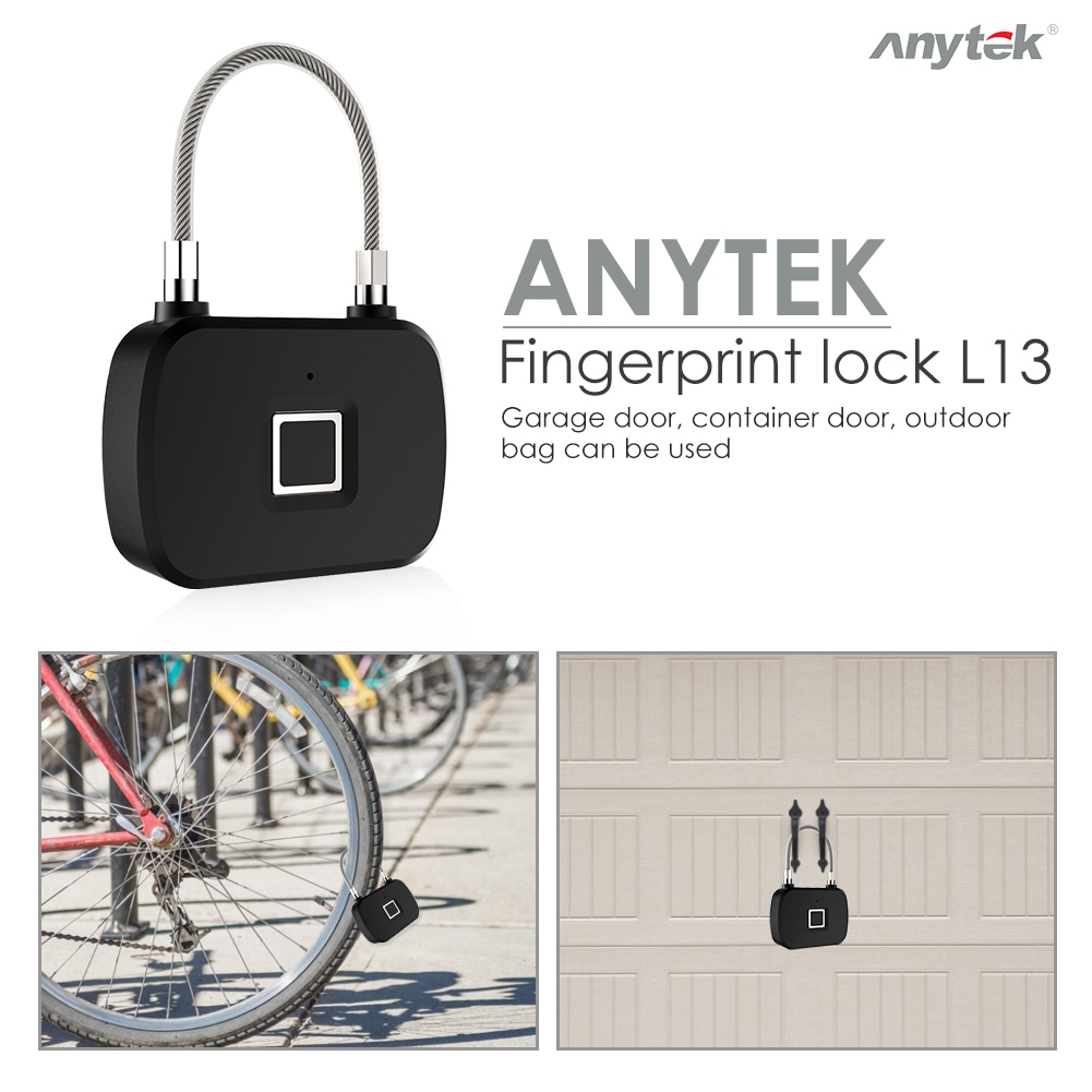 Anytek L13 Smart Fingerprint Padlock Replaceable Button Cell Operated Keyless Smart fingerprint lock for Door Bag Luggage Case