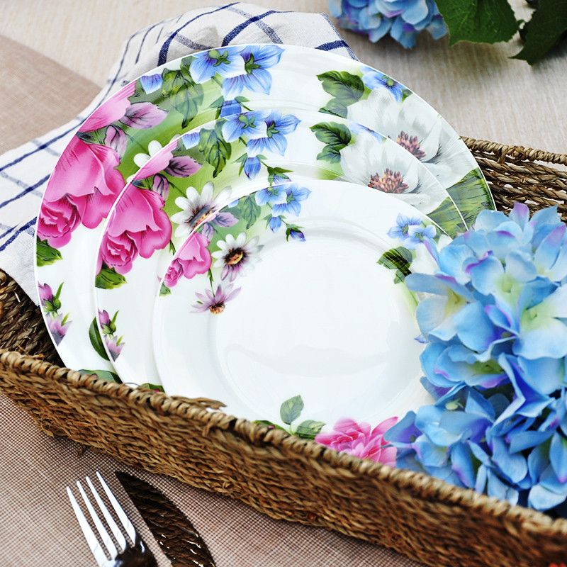 Porcelain &amp; Ceramic Dinner Plate Round 8 Inches Wedding Kitchen Tableware Steak &amp; Cake Dessert Dishes Rose Dish