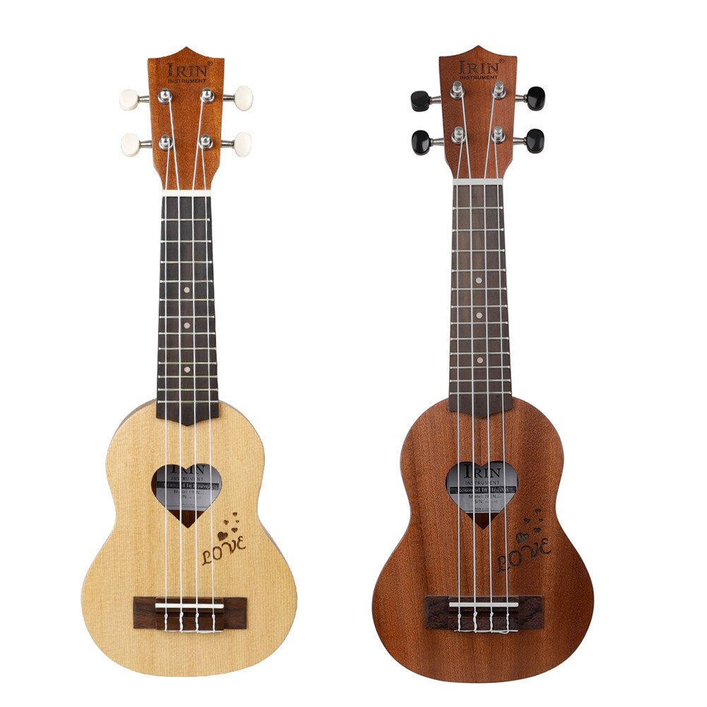 2PCS 17 Inch Ukulele Hawaii Mini Guitar Picea Asperata Heart-Shaped Tone Hole Basswood Ukulele on For Sweetheart Performance