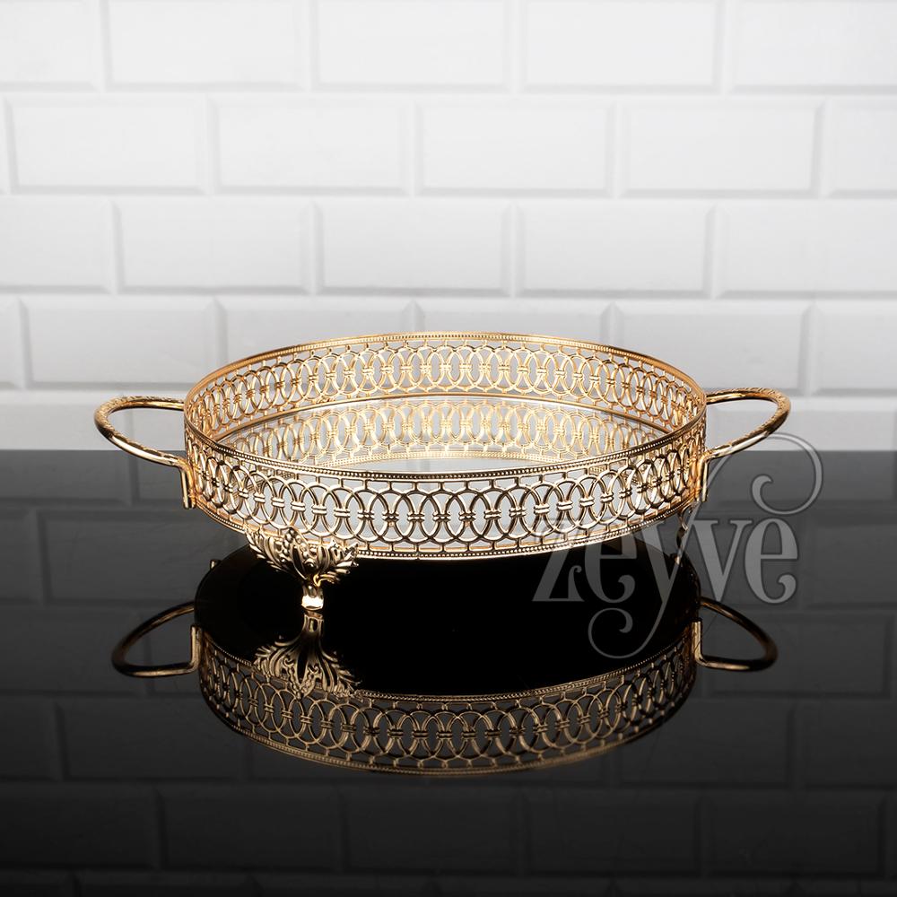 Serving Tray Luxury Service Plate Golden Silver – Vicedeal - Main Image