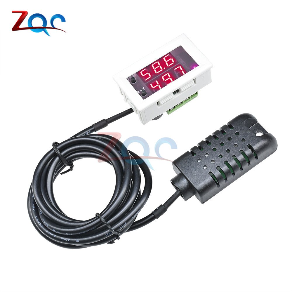 Mini Digital Humidity Controller AC 110V-220V DC 12V 24V Hygrometer Humidity Control Switch 0~99%RH Hygrostat w/ Humidity sensor: DC 24V Red Red