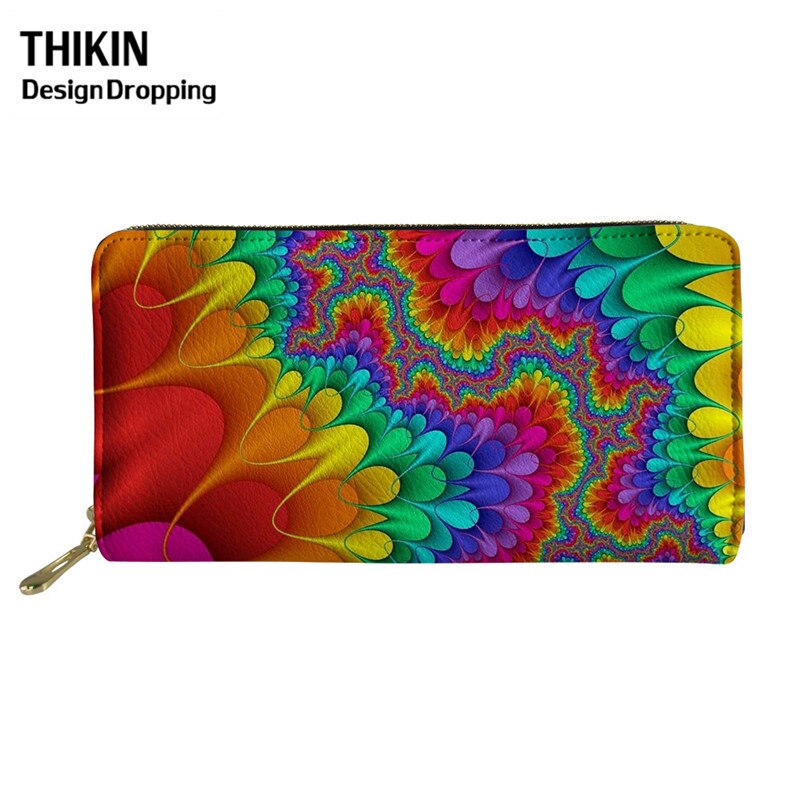 THIKIN Colorful Tie-dye Pattern Women Leather Wallet Ladies Travel Long Purse Phone Bag Daily Capacity Coin Bags: Ivory