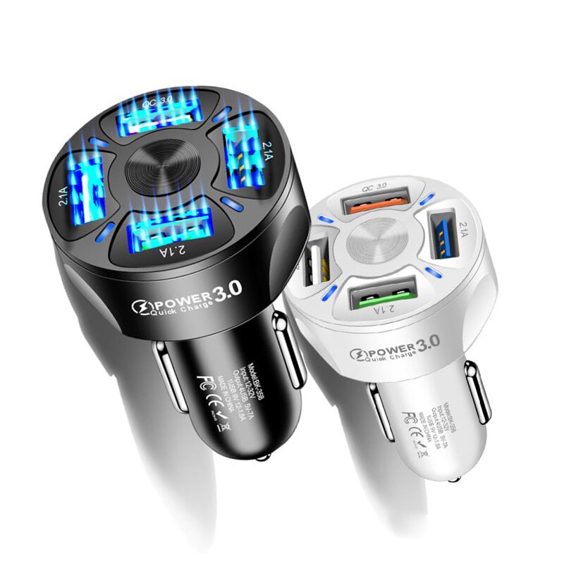 Usb-schnellladegerät 48w, schnellladefunktion  qc 3.0 4.0 kfz-adapter mit 4 anschlüssen für iphone 13 , huawei-mobiltelefone, universelles kfz-ladegerät für xiaomi-handys