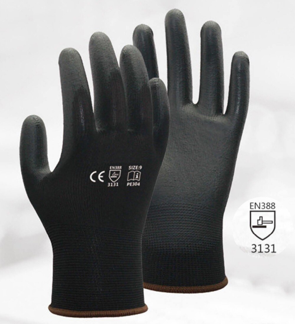 20 Pieces / 10 Pairs Veiligheid Werkhandschoenen Zwart Pu Nylon Katoen Handschoen Industriële Beschermende Werk Handschoenen Hanvo Leverancier