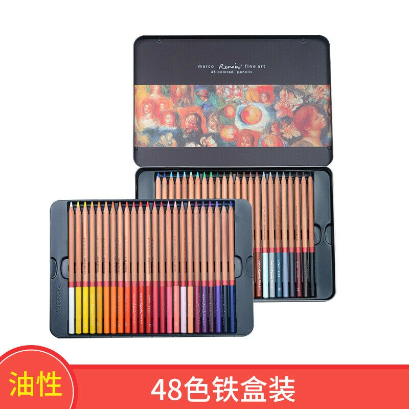 Marco Renoir Fine12/24/36/48/72/100/120 Colors Drawing Oil Base Pencil Tin Set: 48 Colors