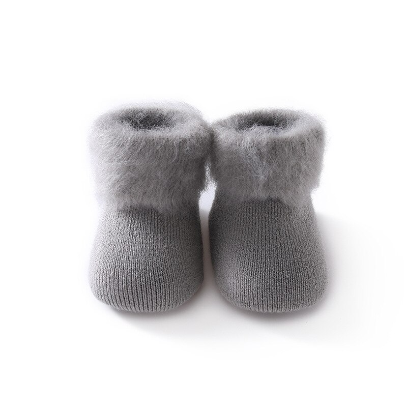 Baby Badstof Sokken Warme Winter Dikke Pasgeboren Katoen Leuke Peuter Sokken Jongens Meisjes Effen Kleur Antislip Vloer Sokken 0-3 Jaar: gray / M