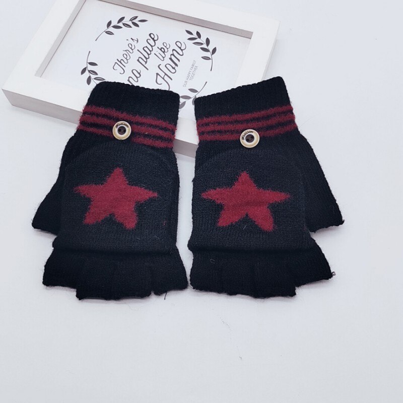 Children Gloves Baby Winter Star Pattern Versatile Cotton Knitt Half-finger Gloves Mittens Warm 8-14T
