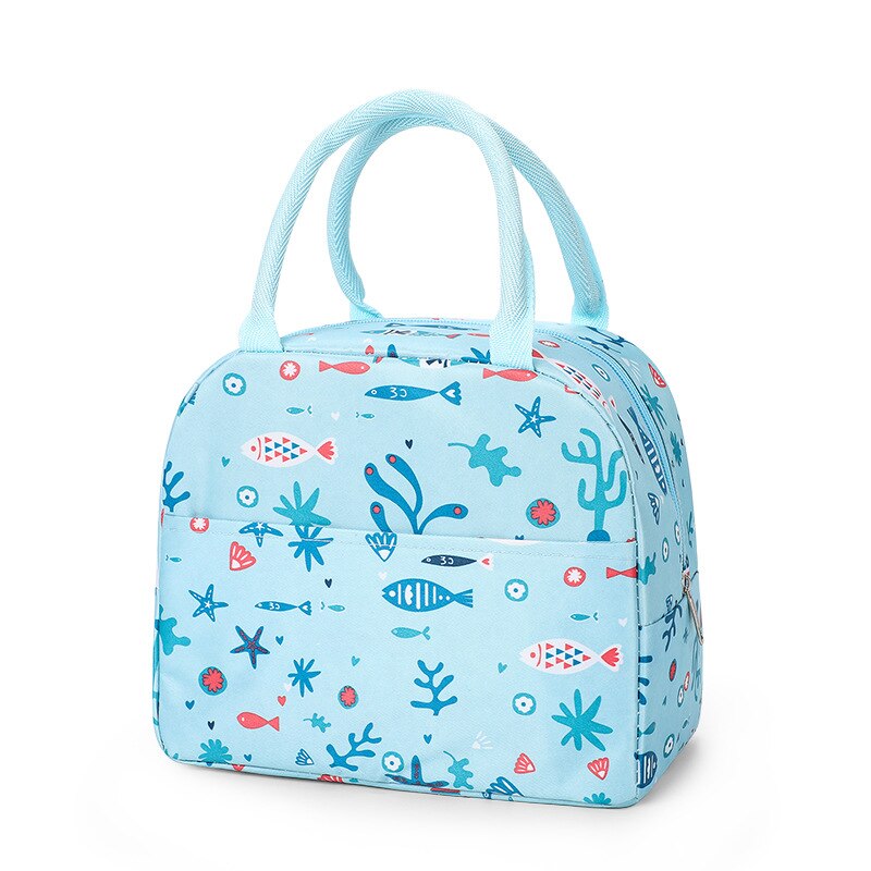 Functional Cute Pattern Lunch Bag Portable Insulated Canvas Cooler Bog Thermal Food Picnic Lunch Bags For Women Kids: Blue Fish
