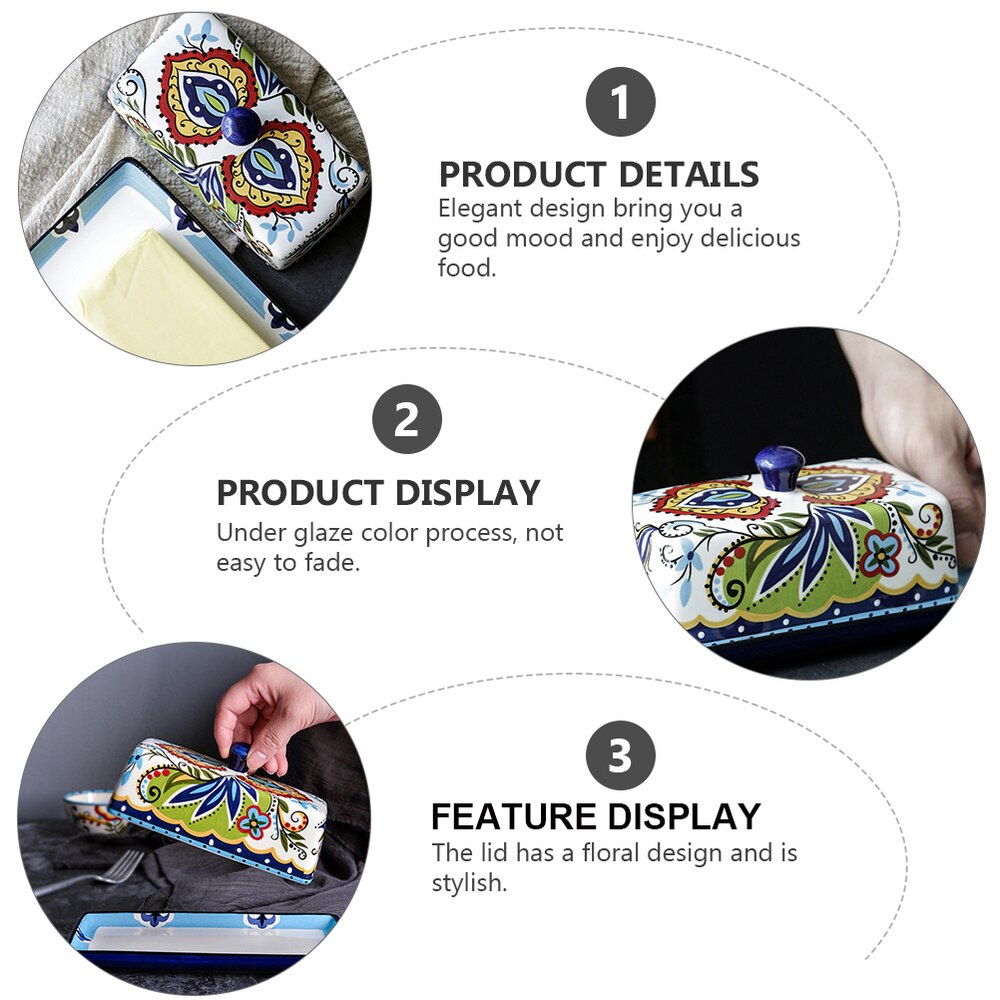 1pc Butter Box Ceramics Dish with Lid Food Container Butter Keeper