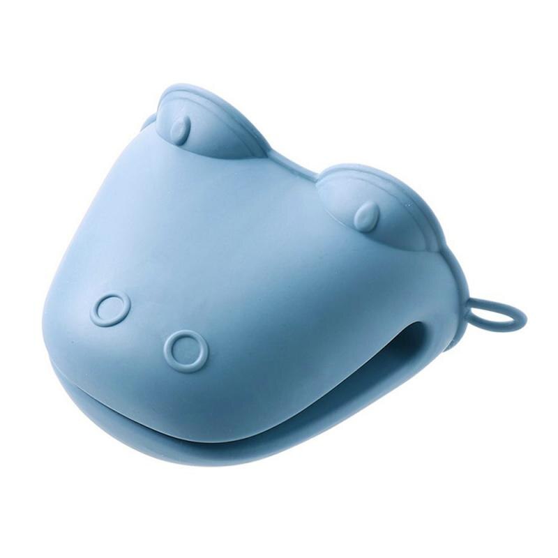 2Pcs/Set Non Stick Anti-slip Crocodile Pig Silicone Heat Holder Cooking Baking Oven Mitts Cute Gloves Bakeware Kitchen Tools: blue