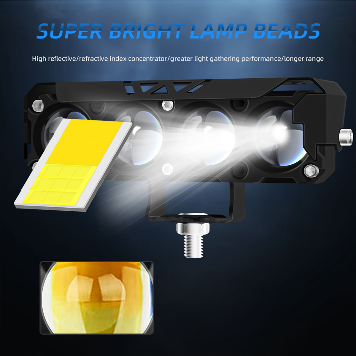 4 led-spotlight 4 x 4 lysbjelke arbeidslys motorsykkelfrontlykter kjørelys fjernlys tåkelys scooter led-spotlight