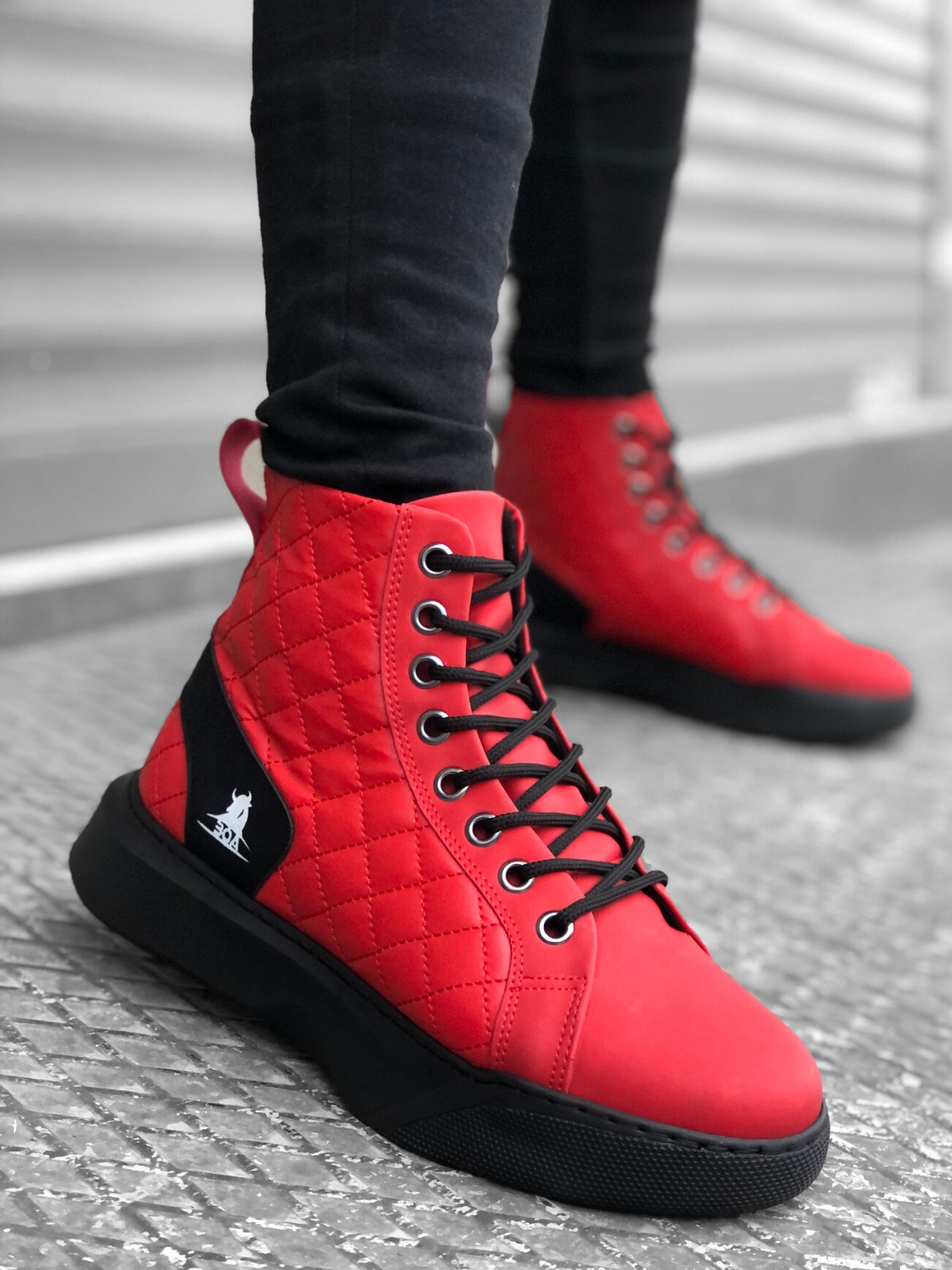 BA0159 Laced Red Quilted Men 'S High Sole Sports Boots