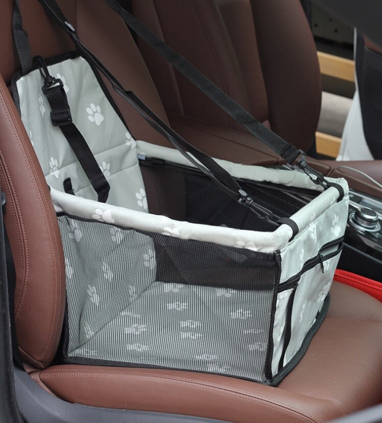 Travel Pet Dog Car Carrier Seat Bag for dogs in the car Safety Pet Transport print paw Car Folding Hammock autogamic for dogs: Silver