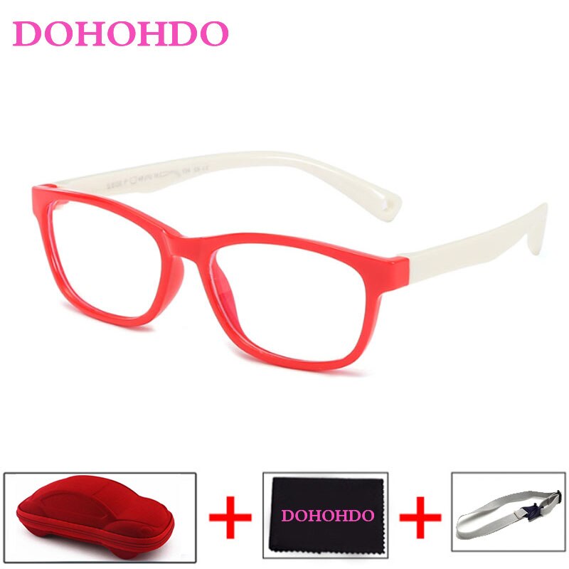 DOHOHDO okulary dla dzieci dziewczyny chłopiec elastyczne oprawki robić okularów okulary dla dzieci zdrowe ramki silikonowe oprawki robić okularów dziecko za darmo: czerwony biały-R