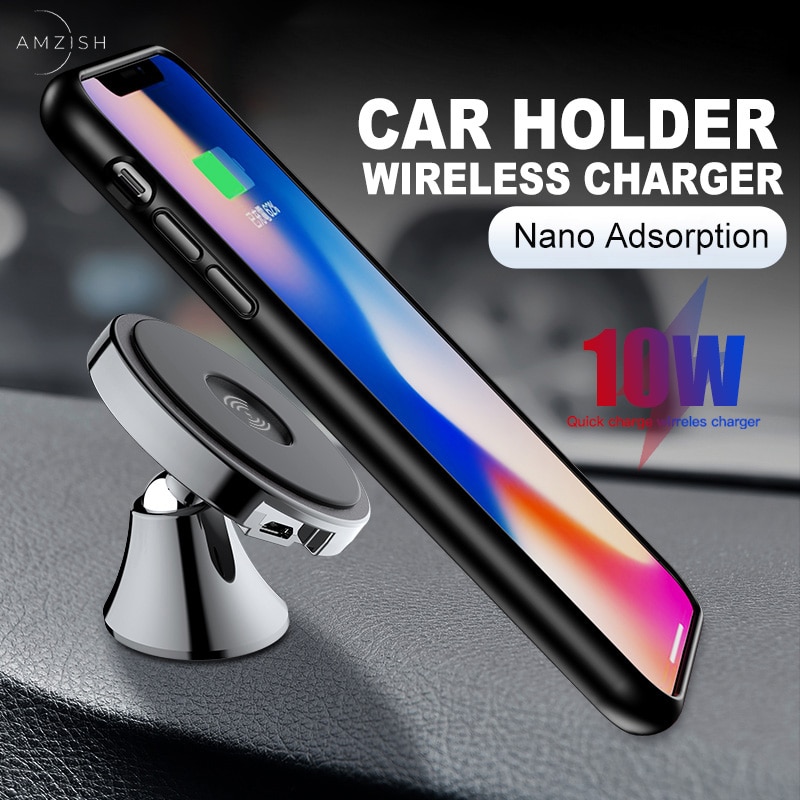 amzish 10W Fast QI wireless car charger For iPhone 8 Plus X XR XS 11Pro Max samsung car phone holder wireless charger stand