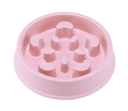 Triangle Slow Eating Puppy Kitten Plastic Food Feeding Pet Avoid Choke Feeder: pink 3