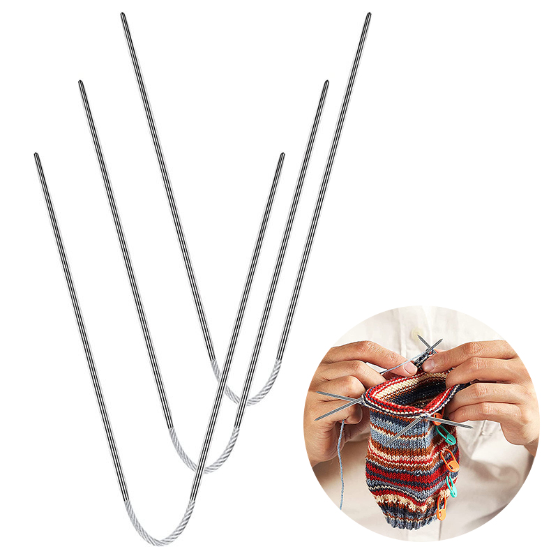 3Pcs Round Knitting Needles Cable Circular Needle Set Stainless Steel Double Pointed Flexible Yarn Knitted Needles For Hat Socks