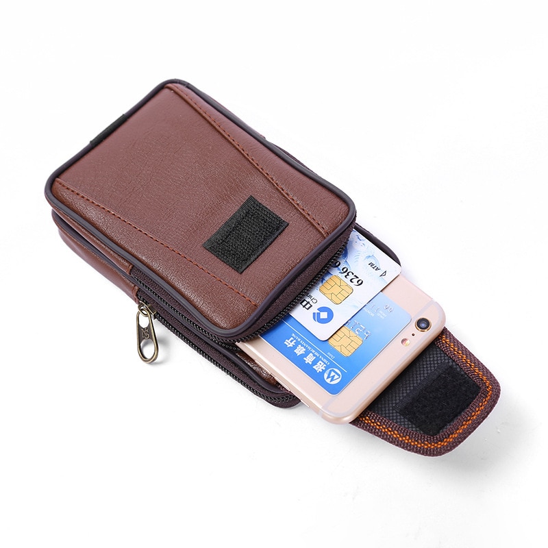 men's vertical mobile phone bag double zipper wear belt purse soft leather men's wallet assurance