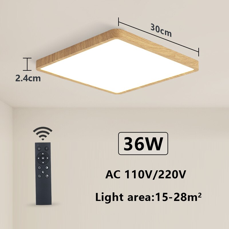Marpou Tuya Smart Led Plafond Lamp Houtnerf App Voice Control Alexa/Google Afstandsbediening Vierkante Plafond Verlichting Living kamer: Wood grain-Remote