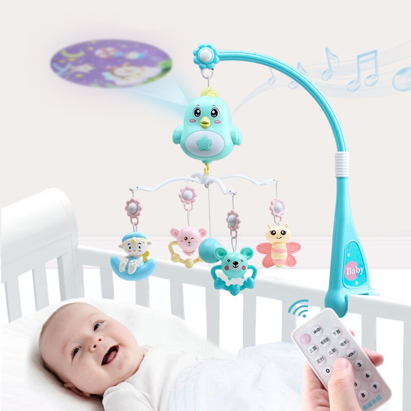 QWZ Baby Rattles Crib Mobiles Toy Months Newborn Infant Baby Toys Holder Rotating Mobile Bed Bell Musical Box Projection 0-12