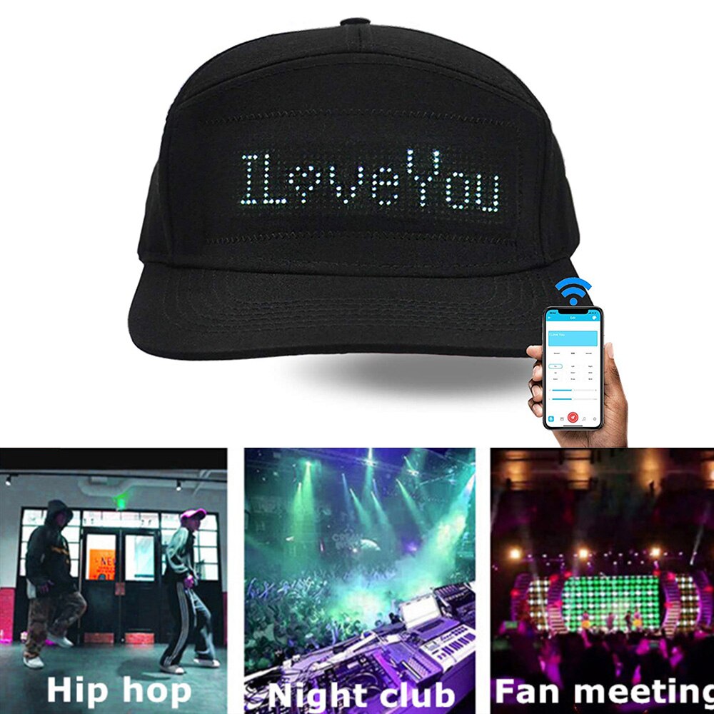 Gorras RGB LED, gorras con pantalla LED para mensajes para Navidad, , cumpleaños, campaña