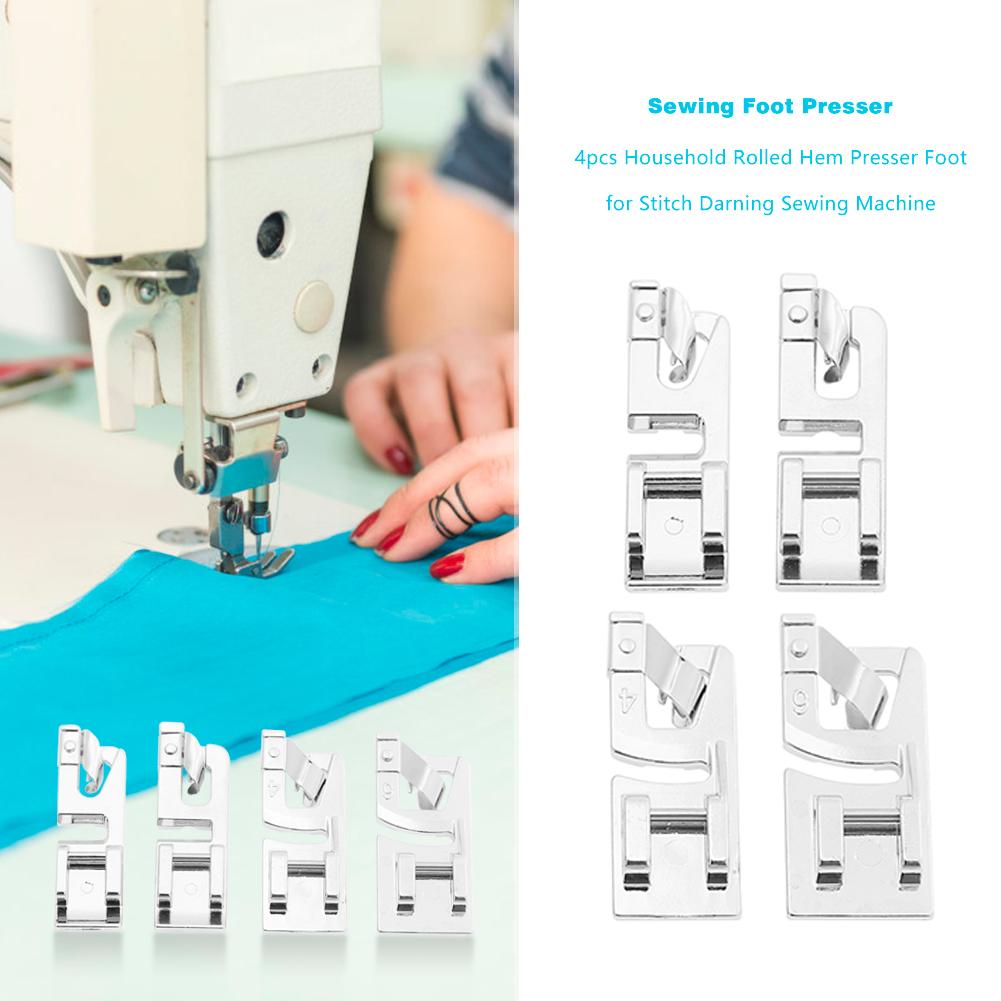 4pcs Sewing Machine Rolled Hem Foot Presser Home Stitch Quilting Accessories Embroidery Tools For Beginners 3.5x1.5x0.5cm