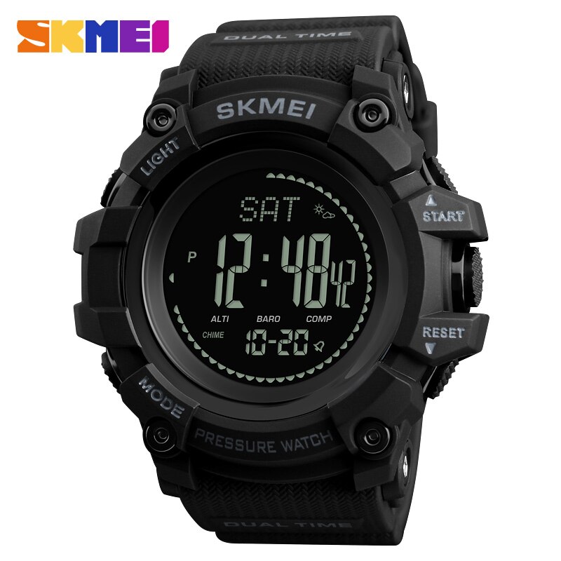 SKMEI Herren Sport Uhren Stunden Schrittzähler Kalorien Digitale Uhr Höhenmesser Barometer Kompass Thermometer nasser Männer Uhr: Schwarz