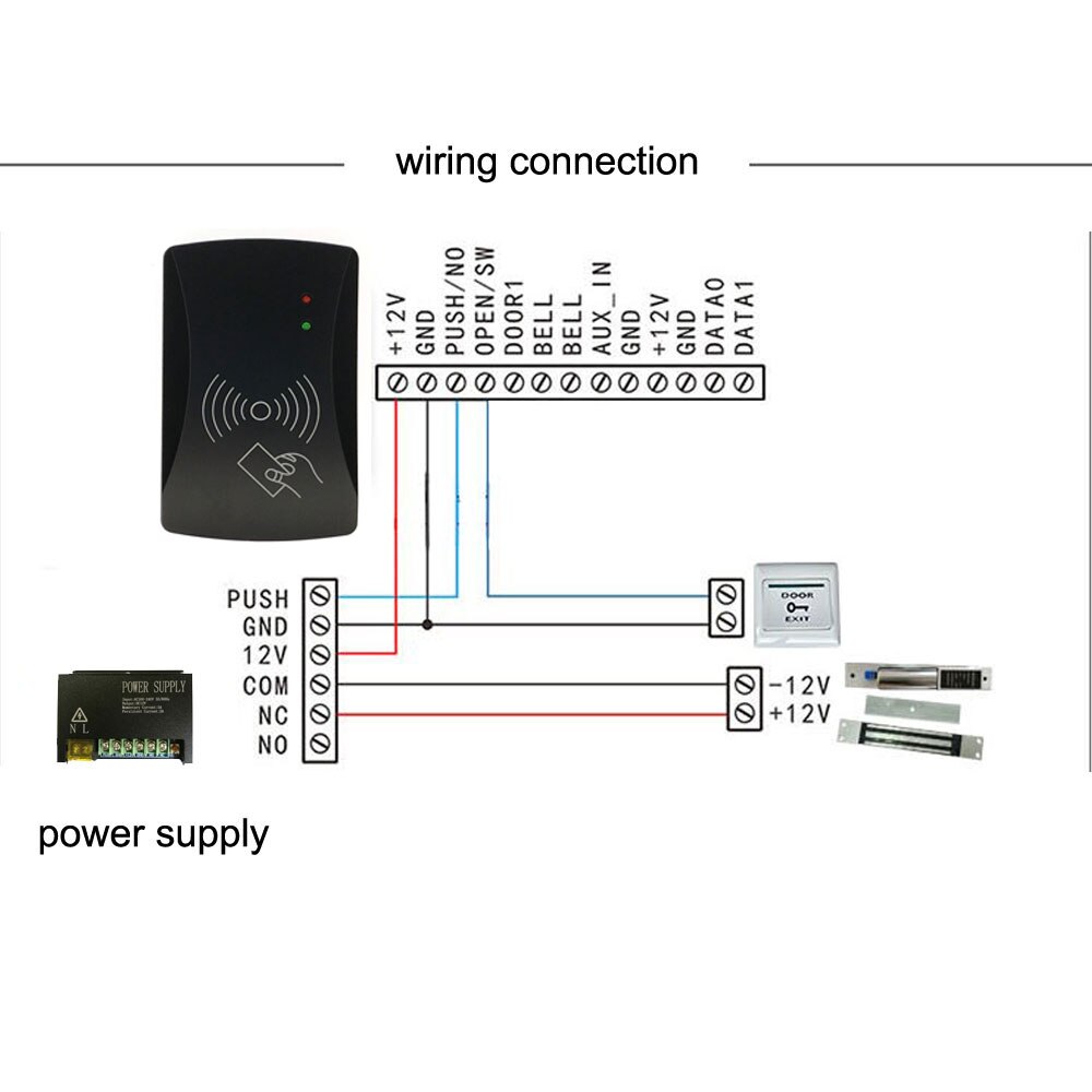 completed door access control system kit power supply+electric lock+exit button+10pcs ID key cards 2000 users IR remote switch