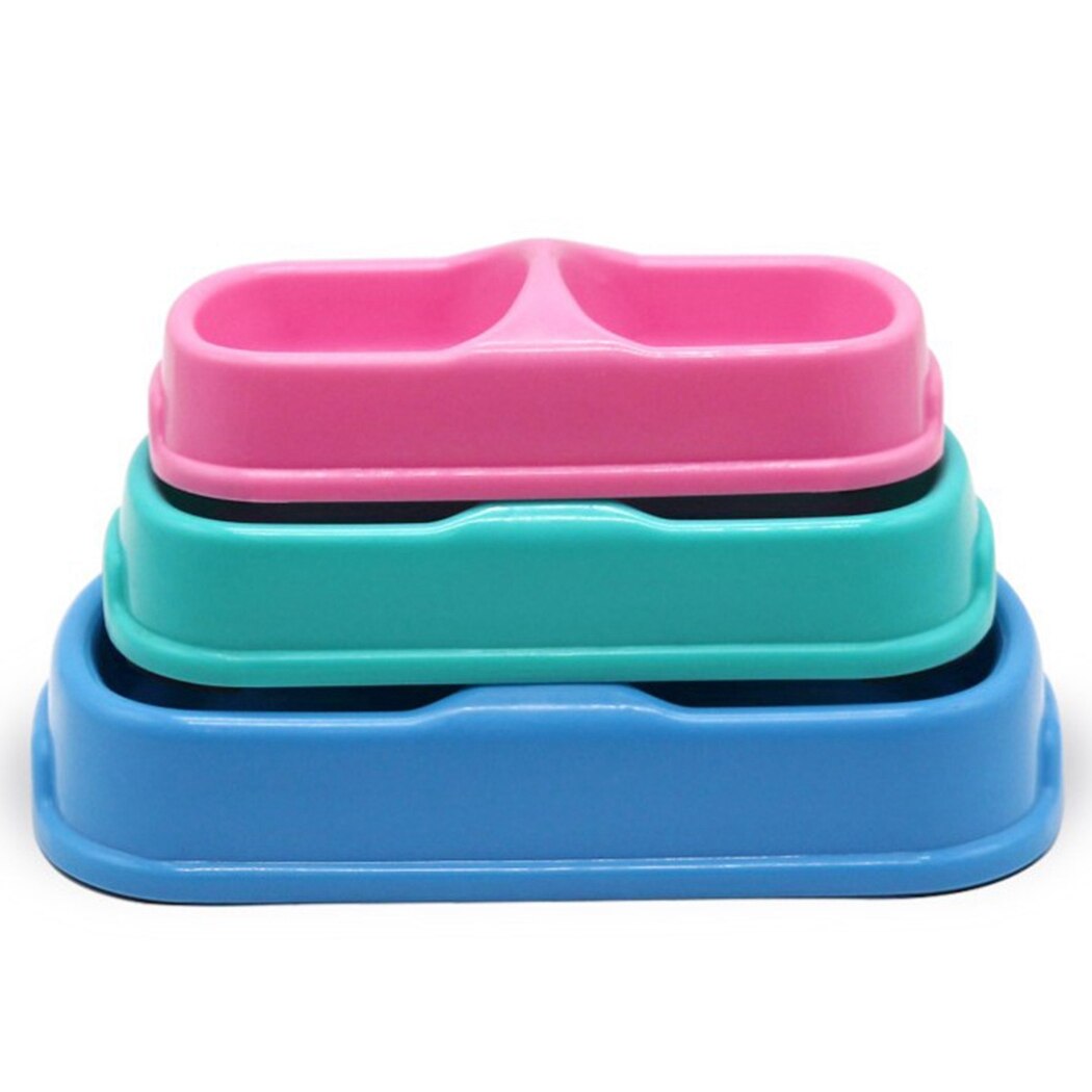 1PCS Pet Bowl Anti-skid Double-bowl Pet Food Bowl Pet Feeder Bowl PP Plastic Cat Bowl Non-slip Pet Feeders for Cats