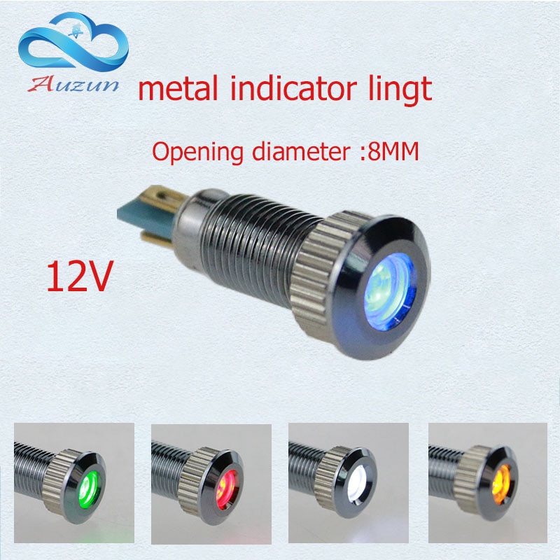 10 stk metall indikatorlys 8 mm metall lampe spenning 12 v varsel kjøretøy lampe rød grønn gul blå og hvit