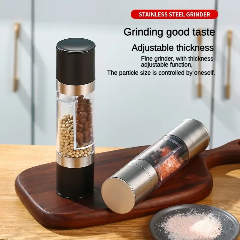 Salt- og peberkværn 2 in 1 manuelle salt- og peberkværne i rustfrit stål med justerbar keramisk kværn krydderikværn køkkenredskab